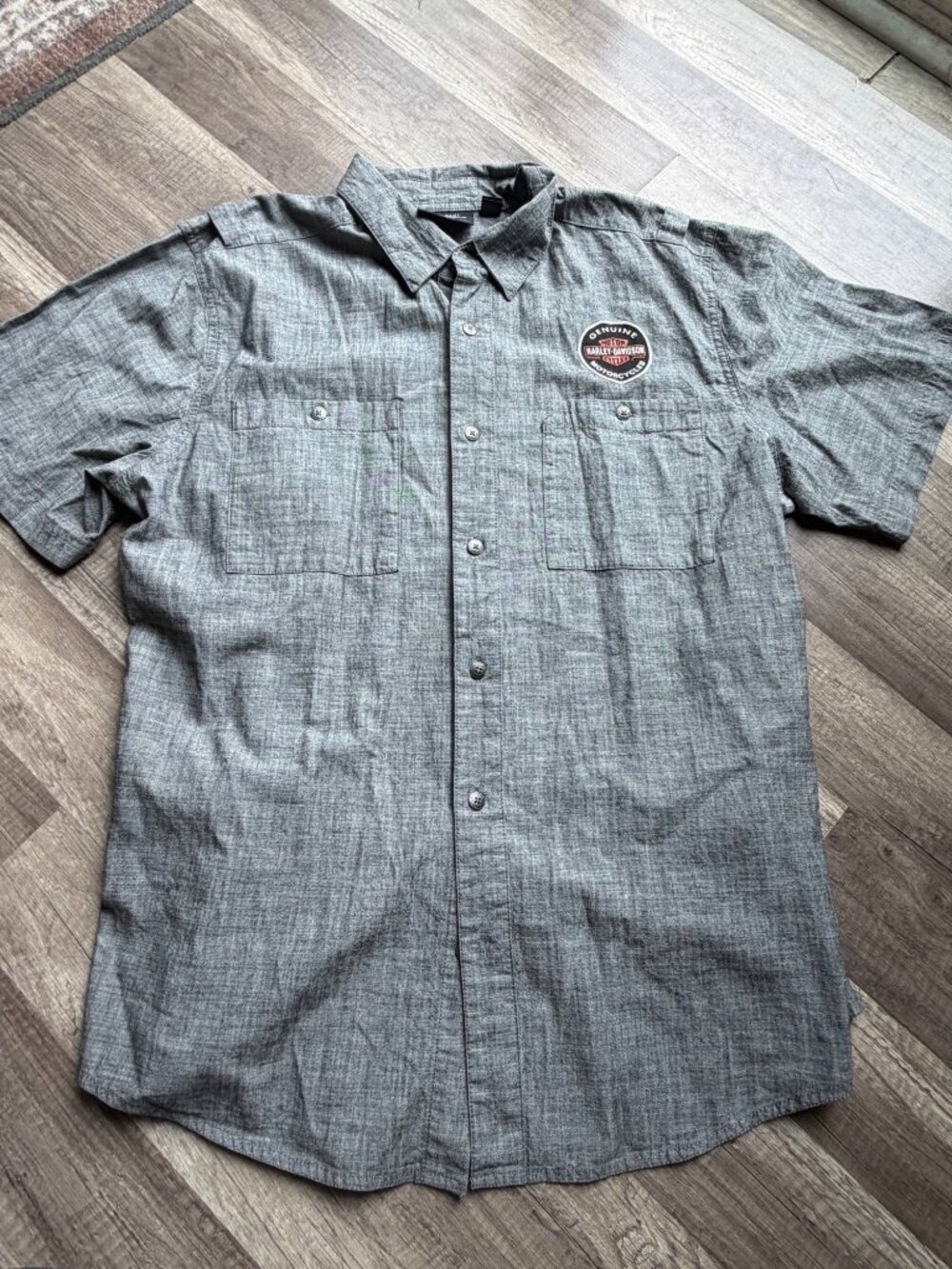 Harley-Davidson Gray Short Sleeve Button-Up Shirt XL Mens Genuine Motorcycles